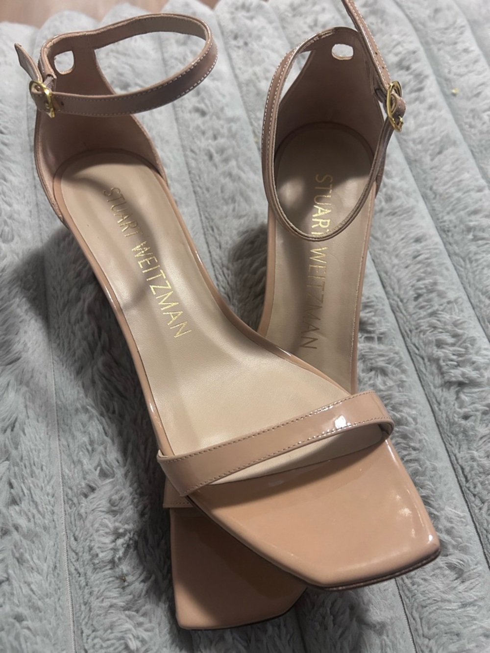 Stuart Weitzman Nude Patent Ankle-Strap Heels - Picture 2 of 6